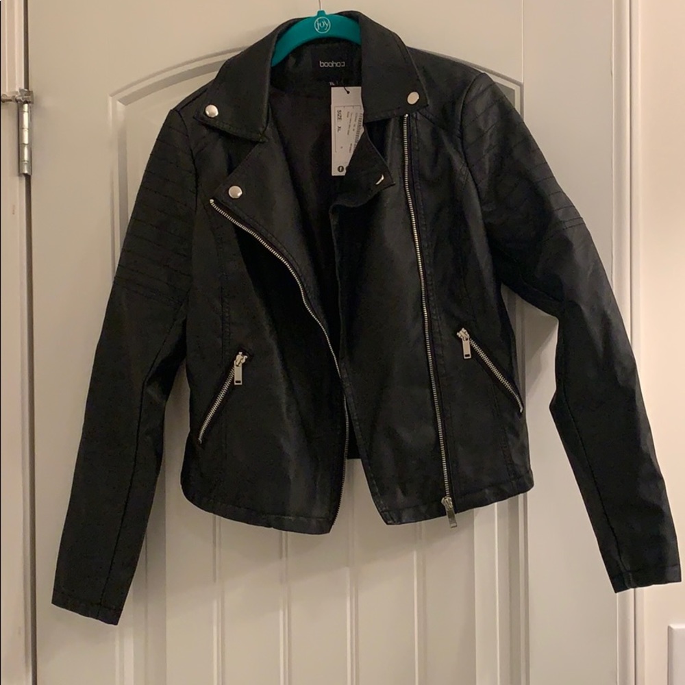 Black Faux Leather Jacket fits like LG